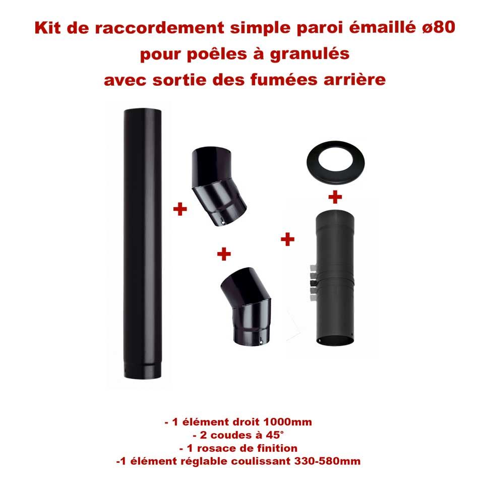 Kit pour poêles à granulés Ø80 simple paroi émaillé noir