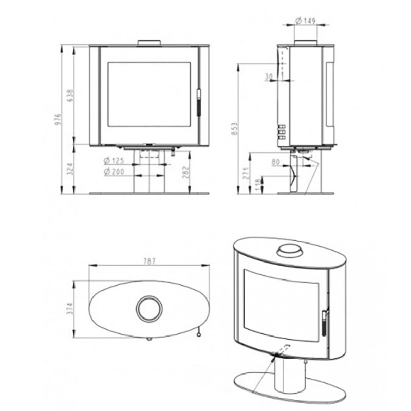 Poêle à bois STROMBOLI G N24 pivotant 7KW