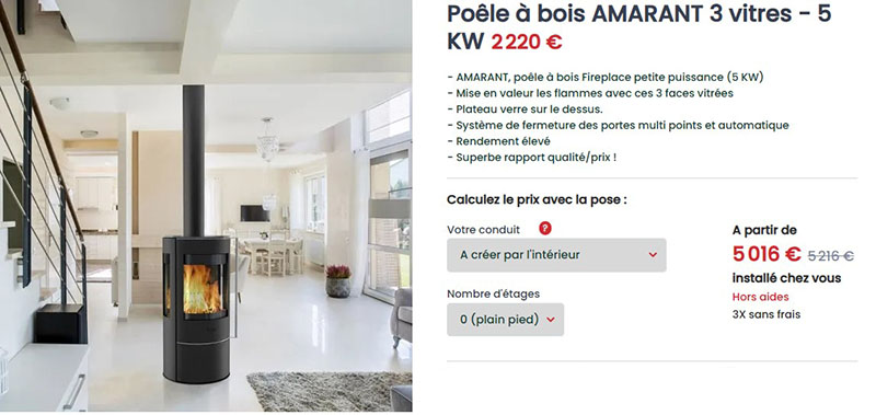 Poele bois amarant 3 vitres